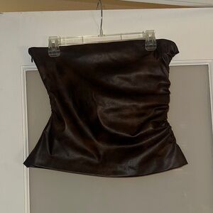 Brown Leather Strapless Top